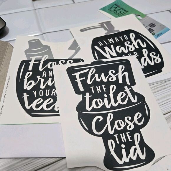 Bathroom Powder Room Wall Art Stickers Set Of 3 DIY - Picture 1 of 2